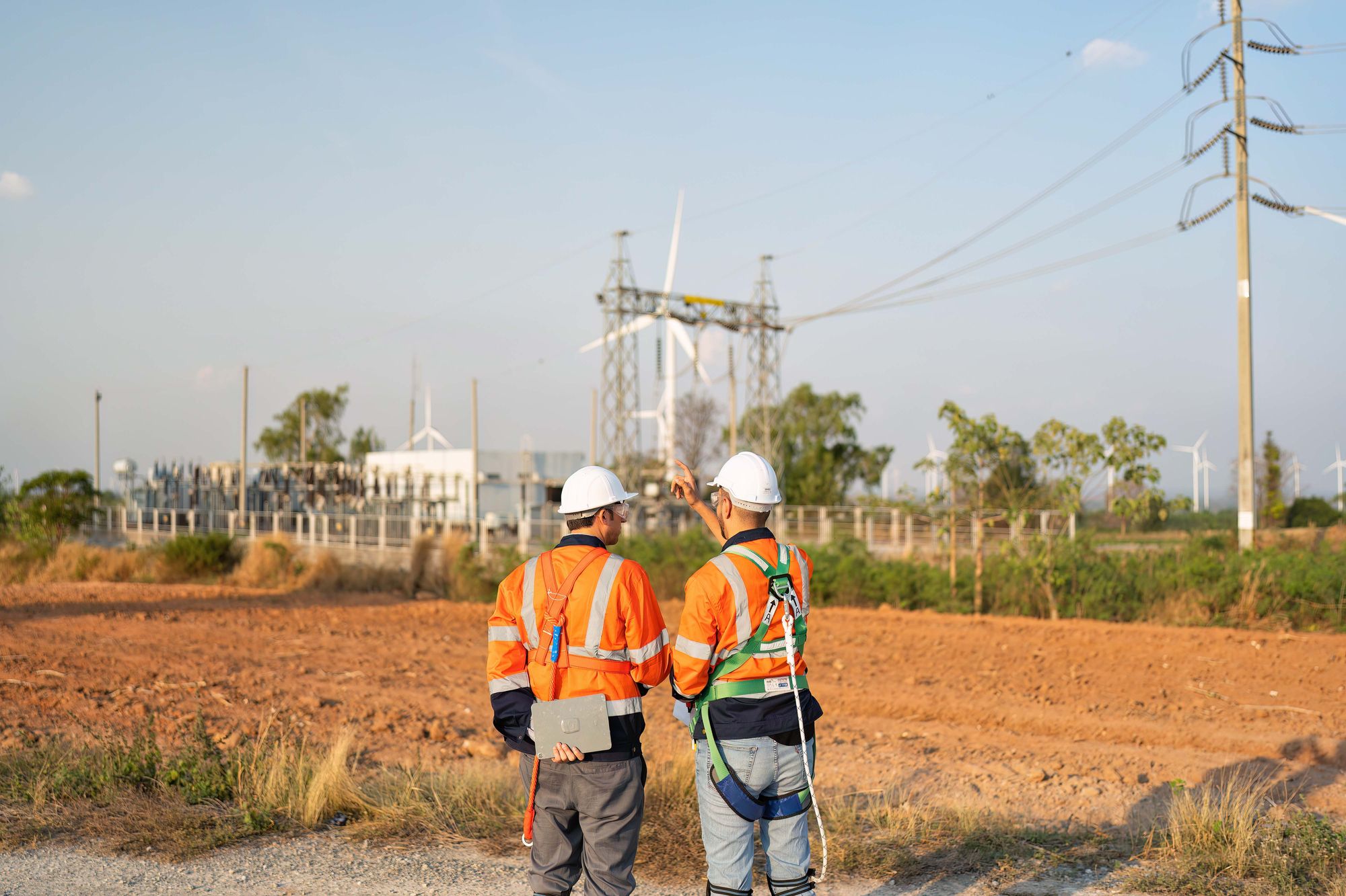 Technician on a wind turbine hub during inspection
